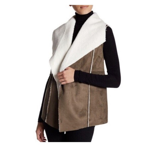 Susina Vest Womens XS  Faux Shearling Suede Open Drape Front gorp Rustic New - Picture 1 of 9